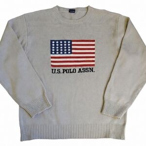 Vintage Y2K U.S. Polo Assn. Men's XL Gray American Flag Crewneck Sweater USA...